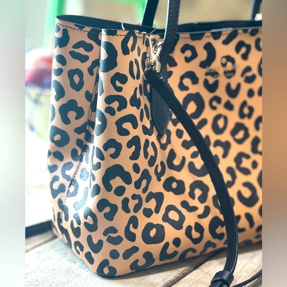 Kate Spade Harper Satchel Leopard Print Tote Bag Purse Black/Brown NWT 8.86”H - Picture 9 of 11